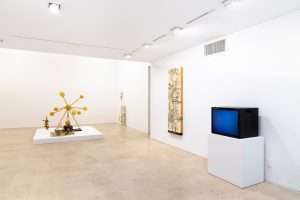 Gallery veiw of works on the right side of the room.