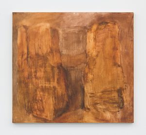 Carmel and brown abstract composition with visible brushstrokes.